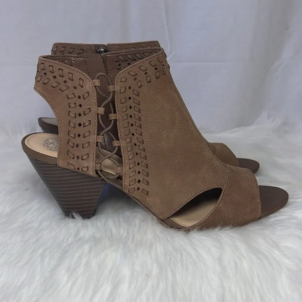Vince‎ Camuto Emmia Smoky Taupe Block Heel Side Zip Sandals Sz 11M